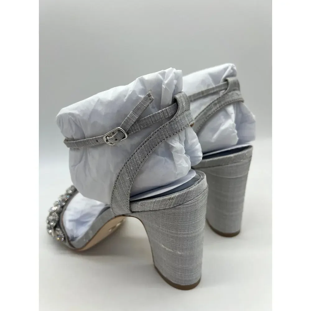 Badgley Mischka Jill Chrystal Embellished Block Heel Women's Size 8.
